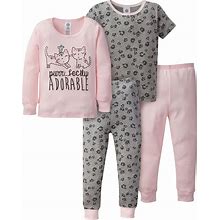 Gerber Toddler Girls' Snug Fit 4-Piece Cotton Pajamas, Leopard, 2T