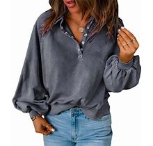 Loopsun Summer Savings Clothing 2023 For Womens Winter Sweatshirt Tops,Fashion Women Casual Solid Turndown Neck Long Sleeve Button Loose Autumn Blouse