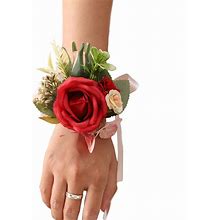 Latious Wedding Bride Wrist Corsage Red Artificial Wrist Flower Flowergirl Hand Flowers Bridal Prom Party Accessories For Women And Girls (A-Red)