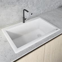 Ruvati Drop-In Kitchen Sink 33" Single Bowl Matte Granite Composite Arctic White