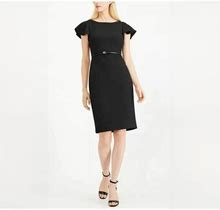Calvin Klein Petite Ruffle-Shoulder Sheath Dress Black 4P