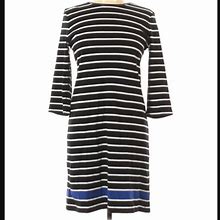 Lauren Ralph Lauren Casual Dress Knit Stripes Black White Blue 3/4