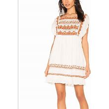 Free People Dresses | Free People Sunrise Wanderer Embroidered Cotton Mini Dress In Ivory Xs | Color: White | Size: Xs