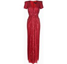 Jenny Packham - Embellished V-Neck Dress - Women - Polyester - 14 - Red