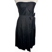 Vintage Trina Turk Silk Strapless Dress 4 Black Pleated Skirt Lined Tie Belt Zip