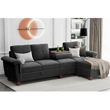 JAMFLY 107'' Sectional Couch, L Shaped Sofa With Storage, Convertible Sectional Sofa 4-Seat Sofa With Reversible Chaise, Living Room Furniture Sets