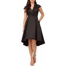 Adrianna Papell Box Pleat High-Low Mikado Dress In Black At Nordstrom, Size 10