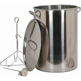 30 Qt. Stainless Steel Turkey Pot With Lid Lifting Rack And Hook Deep Fry Thermometer