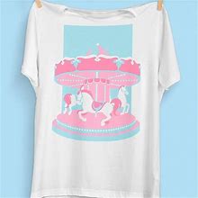 Gildan Merry-Go-Round T-Shirt Or Aesthetic Clothing Or Harajuku Hipster Or Decora Kei O - New Women | Color: Pink | Size: XL