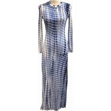 Kendall And Kylie Dresses | Kendall + Kylie Womens 0/2 Tie Dye Maxi Dress Blue Stretchy Knit High Front Slit | Color: Blue | Size: 2