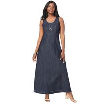Jessica London Women's Plus Size Stretch Denim Maxi Dress - 24, Indigo Blue
