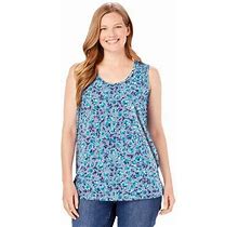 Plus Size Women's Perfect Printed Scoopneck Tank By Woman Within In Heather Grey Azure Blossom Vine (Size 34/36) Top