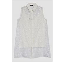 $1490 Akris Women's White Embellished Sleeveless Button-Front Tunic