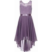 Chictry Girls Chiffon Floral Lace Party Dress Sleeveless Wedding Bridesmaid Dress,Sizes 6-16 Light Purple 16