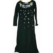 Together Dresses | Vintage 90'S Ribbed Knit Maxi Dress Embroidered Women's Size 4 | Color: Black/Blue | Size: 4