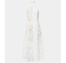 Oscar De La Renta, Halterneck Cotton Lace Midi Dress, Women, White, US 8, Dresses