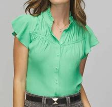 Women's Petite Short-Sleeve Flutter Sleeve Shell Top In Lush Jade Size Medium | White House Black Market