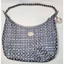 Vintage The Sak Grey Silver Woven Nylon Handbag Red Lining