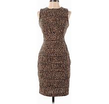Calvin Klein Casual Dress - Sheath High Neck Sleeveless: Brown Leopard Print Dresses - Women's Size 2