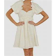 $99 English Factory Women's Ivory Puff Sleeve Babydoll Mini Dress Size