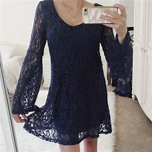 Navy Lace Dress With Bell Sleeves Small | Color: Blue | Size: S