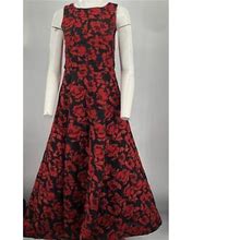 Alice + Olivia Dresses | Alice+Olivia Red Floral Embroidered Jacquard Sleeveless Hi-Low Dress Sz Xs | Color: Black/Red | Size: Xs
