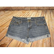 So Women's Jean Shorts Flap Pocket Cuffed Frayed Size 11 Blue Denim