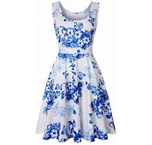 Hupom Women's Summer Dresses Plus Size Dresses Flutter Fit & Flare Dress Blue M