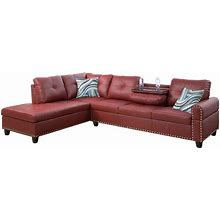 Star Home Living Corp Yolanda Faux Leather Sectional Sofa In Wine Red - KK-9915A