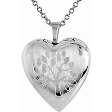 Sterling Silver Engraved Family Tree Heart Locket Pendant, 18" Cable