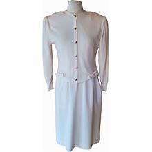 Vintage Dresses | 1980S Ciao Petites Cream, 100% Wool Career Dress | Color: Cream | Size: M