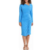 London Times Long Sleeve Ruched Midi Dress - Blue - Casual Dresses Size 6