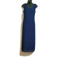 Studio I Petite Sleeveless Dress Blue Embroidered Size 8P Long
