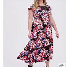 Torrid Dresses | Torrid Skater Midi Dress - Studio Knit Lace Floral Black Size 3X Nwt | Color: Pink/Purple | Size: 3X