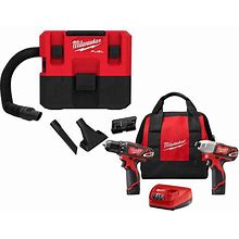 M12 FUEL 12-Volt Lithium-Ion Cordless 1.6 Gal. Wet/Dry Vacuum W/M12 Drill And Impact Driver Kit W/Batteries And Charger