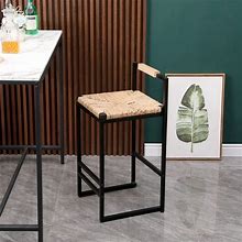 2Pcs Bar Stools With Back Paper Rope Woven Counter Height Dining Chairs - N/A - Natural