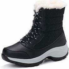 Ymiytan Womens Waterproof Snow Boots Mid Calf Lace Up Winter Warm Outdoor Snow Boots Size 4.5-10