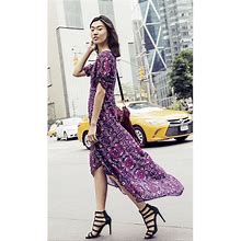 Express Dresses | Express Tapestry High Low Ruffled Maxi Dress Xs | Color: Black/Purple | Size: Xs