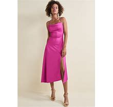 Women's Satin Midi Dress - Fuchsia, Size L By Venus