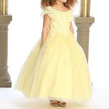 Girls Ballgown Dress In Yellow With Gold Glitter And Corset Back