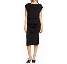 Halogen Dresses | Halogen Black Side Ruched Cap Sleeve Midi Dress Size Large Reg. $89 | Color: Black | Size: L