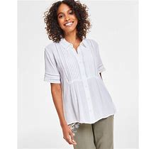 Style & Co Petite Pintuck Short-Sleeve Button-Front Shirt, Created For Macy's - Bright White - Size PS