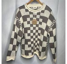 Bibi Mixed Checkered Chunky Knitted Sweater Comfy Mocha Brown Beige