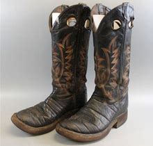Vtg Tony Lama Buckaroo Tall Leather Black Cowboy/Western Mens Boots Sz