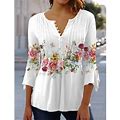 Ovticza Blouses Button Down For Women 3/4 Sleeve Womens Dress Tops Plus Size Floral Dressy Shirts Plus Size Sexy Blouses T Shirts White 2X