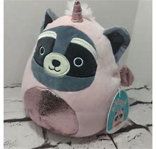 Rocky Pink Shiny Raccoon Unicorn Plush Squishmallow 8" With Tags