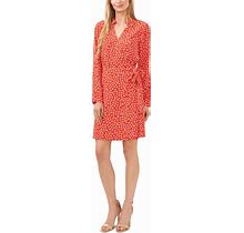 Cece Women's Printed Collared Faux Wrap Long Sleeve Dress - Candy Apple