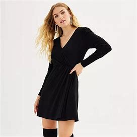 Petite Women's Nine West Long Sleeve Wrap Dress, Size: XXL Petite, Black