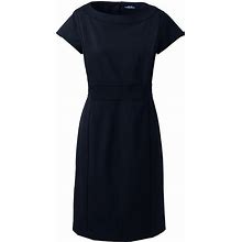 Women's Petite Washable Wool Piped Sheath Dress - Lands' End - Blue - 10
