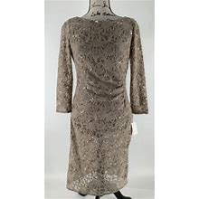Eliza J Boho Chic Beige Lace Overlay Sheath Dress Dress Size 6 3/4